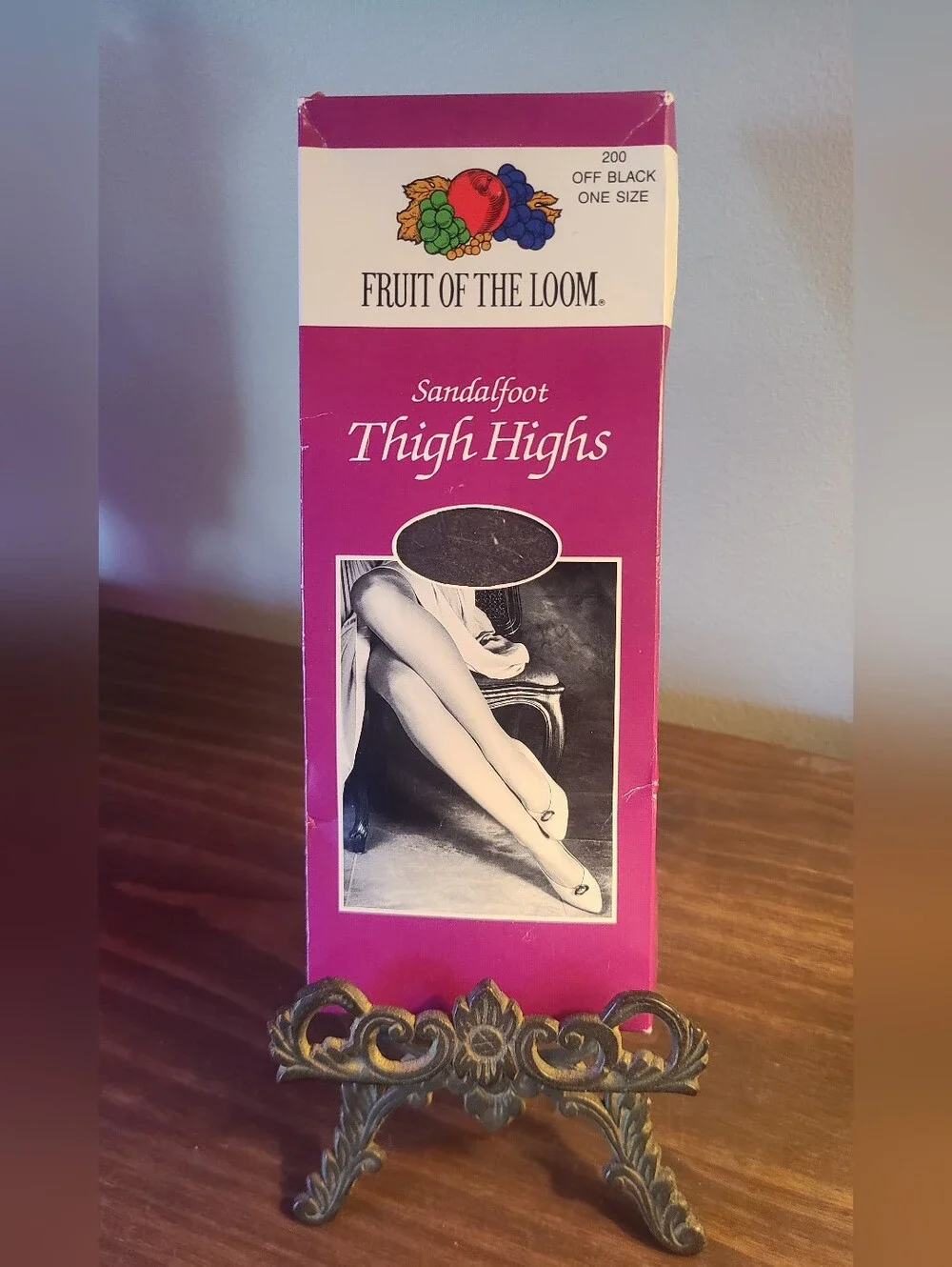 Fruit of the Loom Vintage Thigh High Off Black Nylon One Size